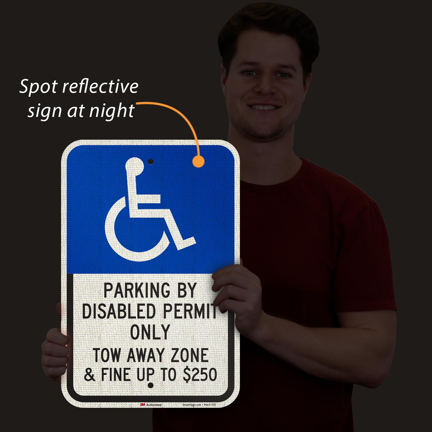 SmartSign Paquete de 2 letreros "Parking By Disabled Permit Only Tow-Away Zone & Fine Up To $250", 12 x 18 pulgadas, aluminio de 63 mil, material reflectante laminado 3M, azul/negro/blanco, fabricado