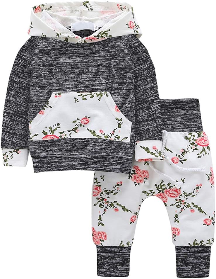 Newborn Baby Girl Fall Winter Clothes Long Sleeve Hoodie Sweatshirt Floral Pants with Headband 3Pcs Outfit Set