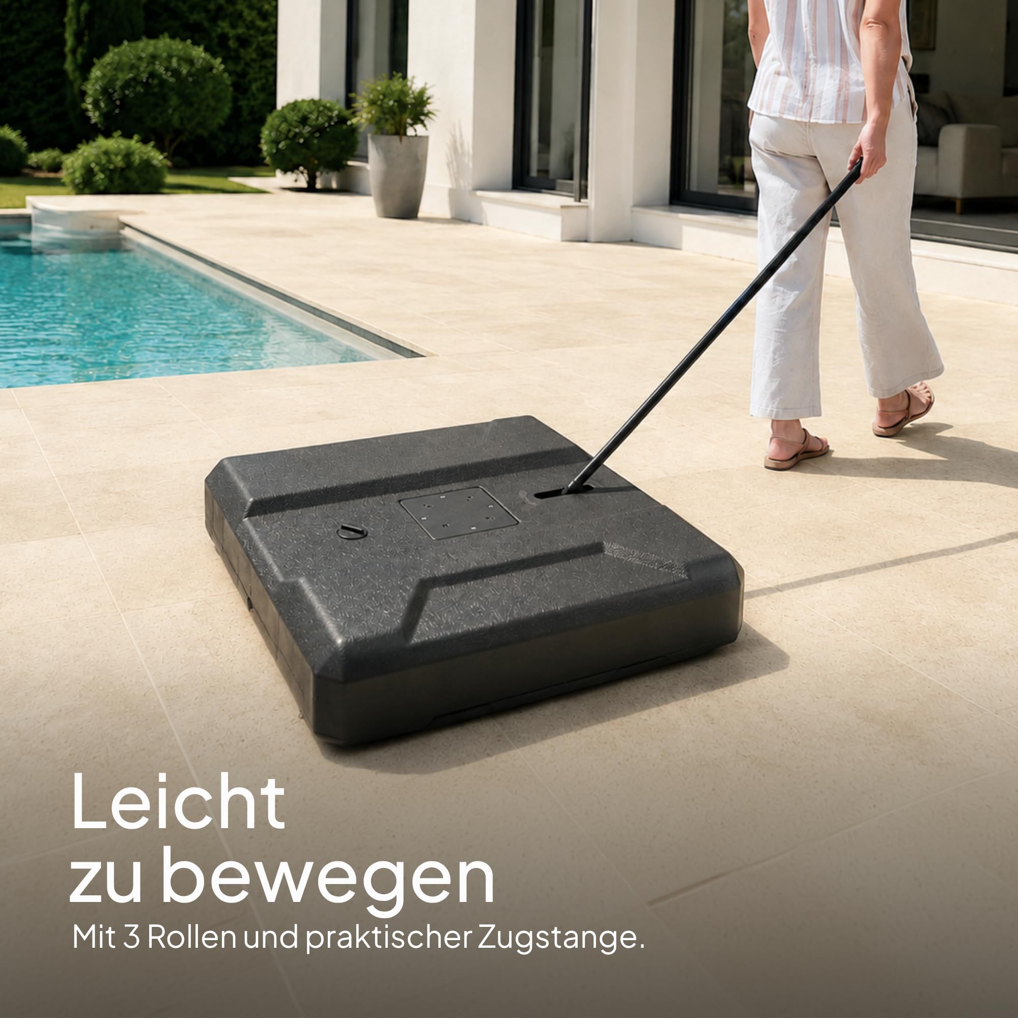 UNIGARDIA befüllbarer Sonnenschirmständer mit Rollen, befüllt bis 160 kg | Rollbarer Schirmständer bis für große Sonnenschirme, mit praktischem Zuggriff, windstabiles Design, 90 x 90 x 20 cm
