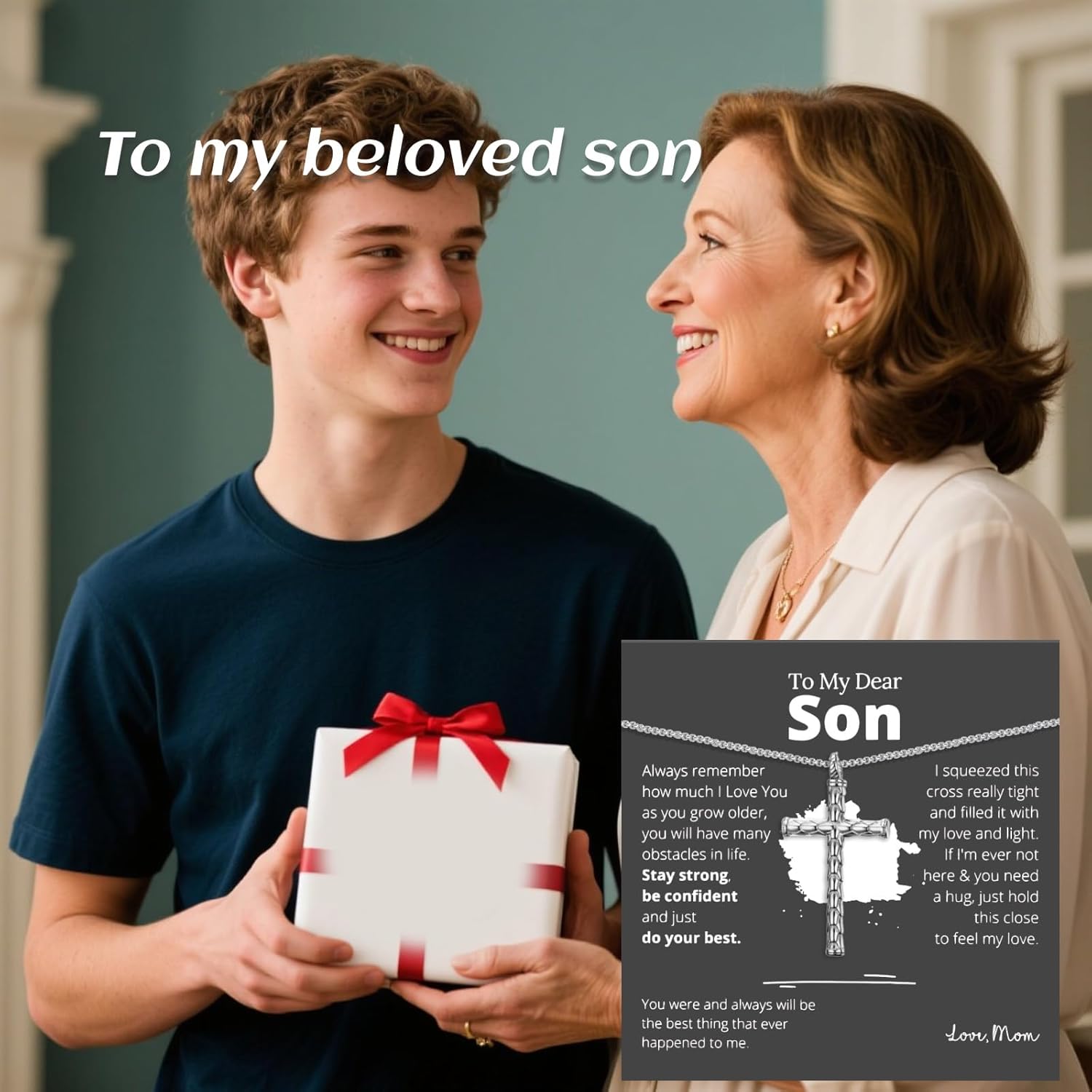 To My Son Necklace Christian Cross Pendant Xquisitely Engraved Lord'S Prayer Necklace Birthday Inspirational Gifts for Son - Image 5