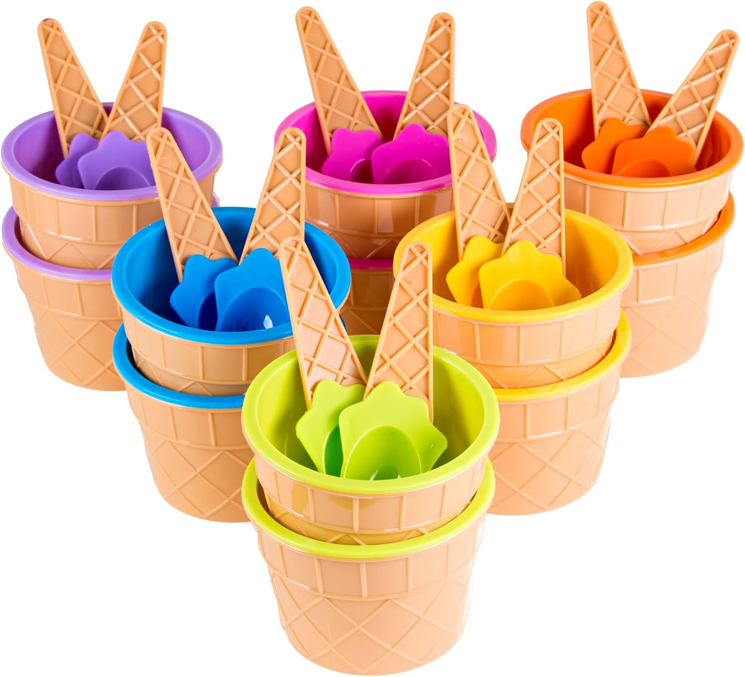 Green Direct Plastic Ice Cream Cups with Spoons - Sundae Dessert Bowls for Frozen Yogurt - Pack of 6