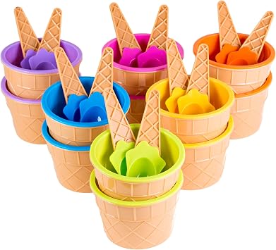 Green Direct Plastic Ice Cream Cups with Spoons - Sundae Dessert Bowls for Frozen Yogurt - Pack of 6