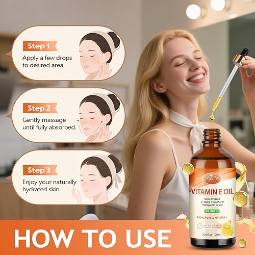 Miniatura 7 de Aceite de vitamina E 100% puro y natural, 70,000 UI de aceite orgánico de vitamina E prensado en frío para piel, cara, cabello, uñas y cicatrices,