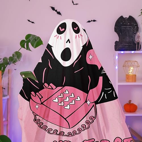 Miniatura 4 de WILLBOND Manta de fantasma de terror rosa de Halloween, manta de fantasma de terror de 60 x 50 pulgadas, manta de fantasma de franela suave para