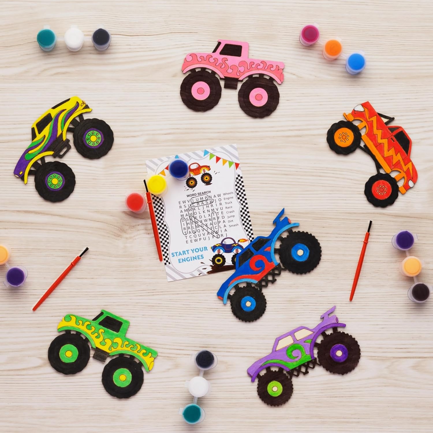 GOGREENWOVEN Monster Truck Party Favors - 24 PCS Truck Car Birthday Party Supplies - Car Cards & Paint Crafts - Monster Trucks Birthday Decorations Goodie Bags Gifts Prizes for Kids Boys Toddler - Image 2