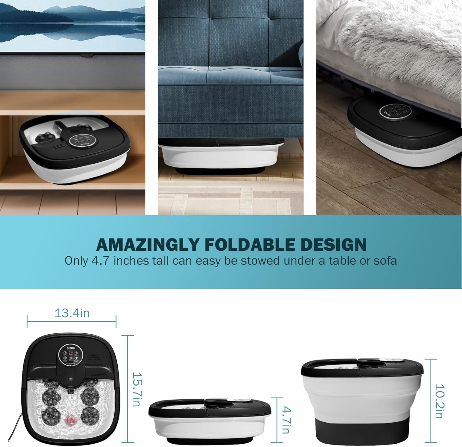 KNQZE Collapsible Foot Spa Electric Foot Bath with Heat, Bubble, Remote, 24 Motorized Shiatsu Massage Balls. Pedicure Soaking tub for Feet Stress Relax (Black)