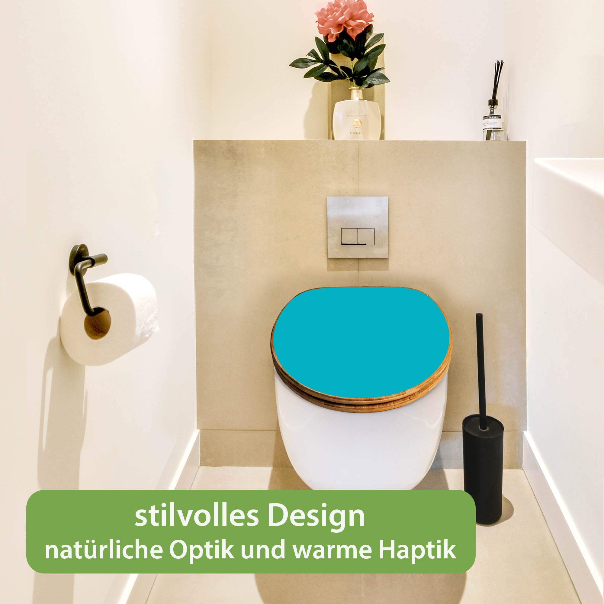 banjado Design WC Sitz Bambus Absenkautomatik 45,8x37,5cm - Toilettendeckel mit Absenkautomatik Holz - hochwertiger Bambus Klodeckel - WC-Sitz für gängigen Toiletten - Farbe Türkis