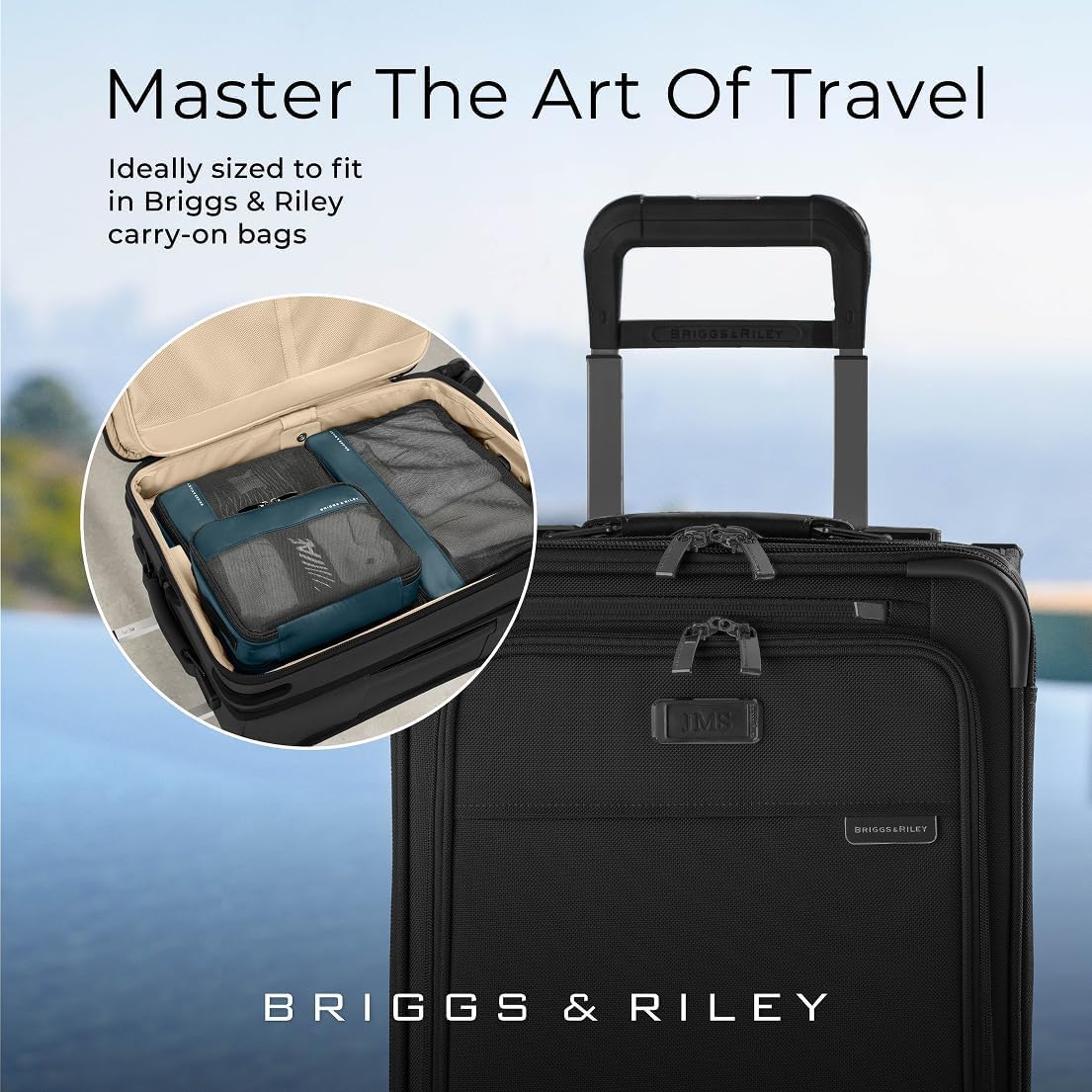 Briggs & Riley Carry On - Set di cubi per imballaggio a compressione, organizer per valigie e bagagli, per donne e uomini, accessori per le vacanze, 3 pezzi, oceano