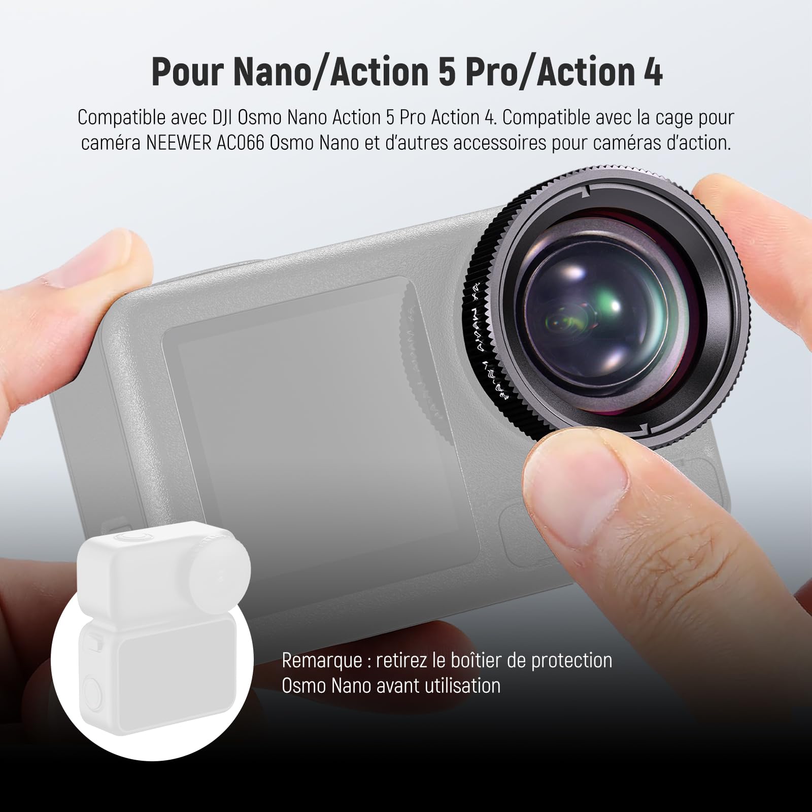 NEEWER Objectif Macro Compatible avecDJI Osmo Action 5 Pro/4 Caméra d'action, Grossissement 2X, 2 Éléments en 1 Groupe, Distance Focale 3-4cm, Accessoire Photographie Gros Plan, Non Étanche, LS-68