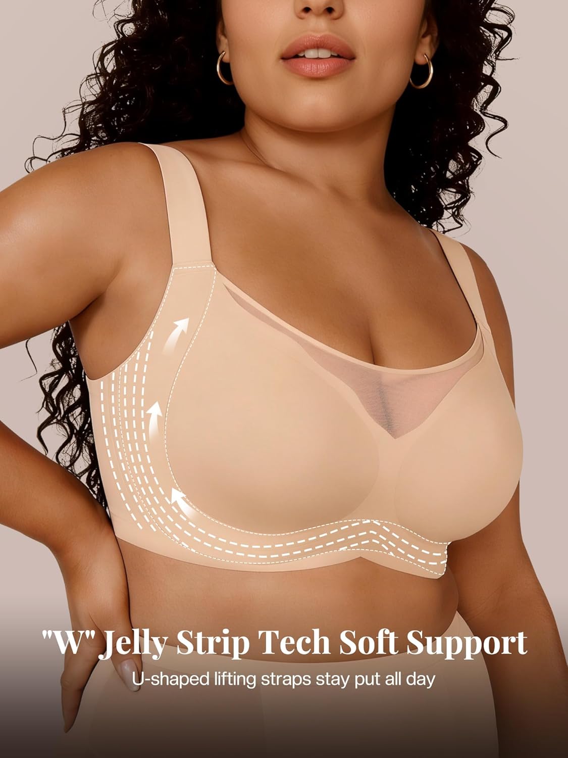 Jelly Push Up Bra for Women, Wireless Seamless Mesh T-Shirt Bra, Supportive Full Coverage Comfortable Everyday Bralette - Image 2