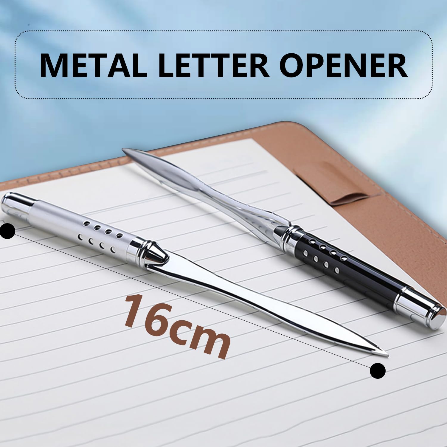 JNAWA 2Pieces Letter Opener Metal Black and Silver Envelope Packages Cutter Lightweight and Portable Paper Opener for School Office Home Use - Image 2