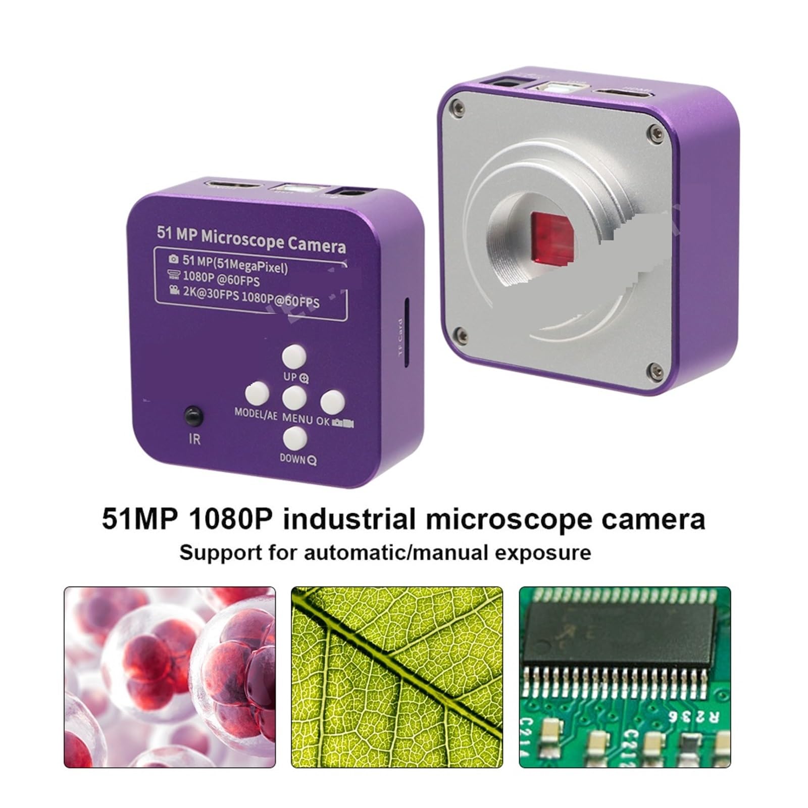 Lente de Microscopio, 51MP 2K 1080P 60FPS USB Industrial Electrónica Digital Video Soldadura Microscopio Cámara Lupa for reparación de PCB teléfono Celular