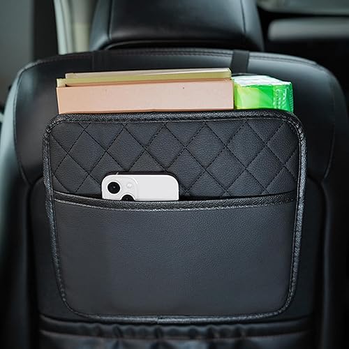 Miniatura 6 de Organizador de cuero sintético para detrás del asiento, 2 unidades, bolsa colgante multiusos para la mayoría de los autos (negro)