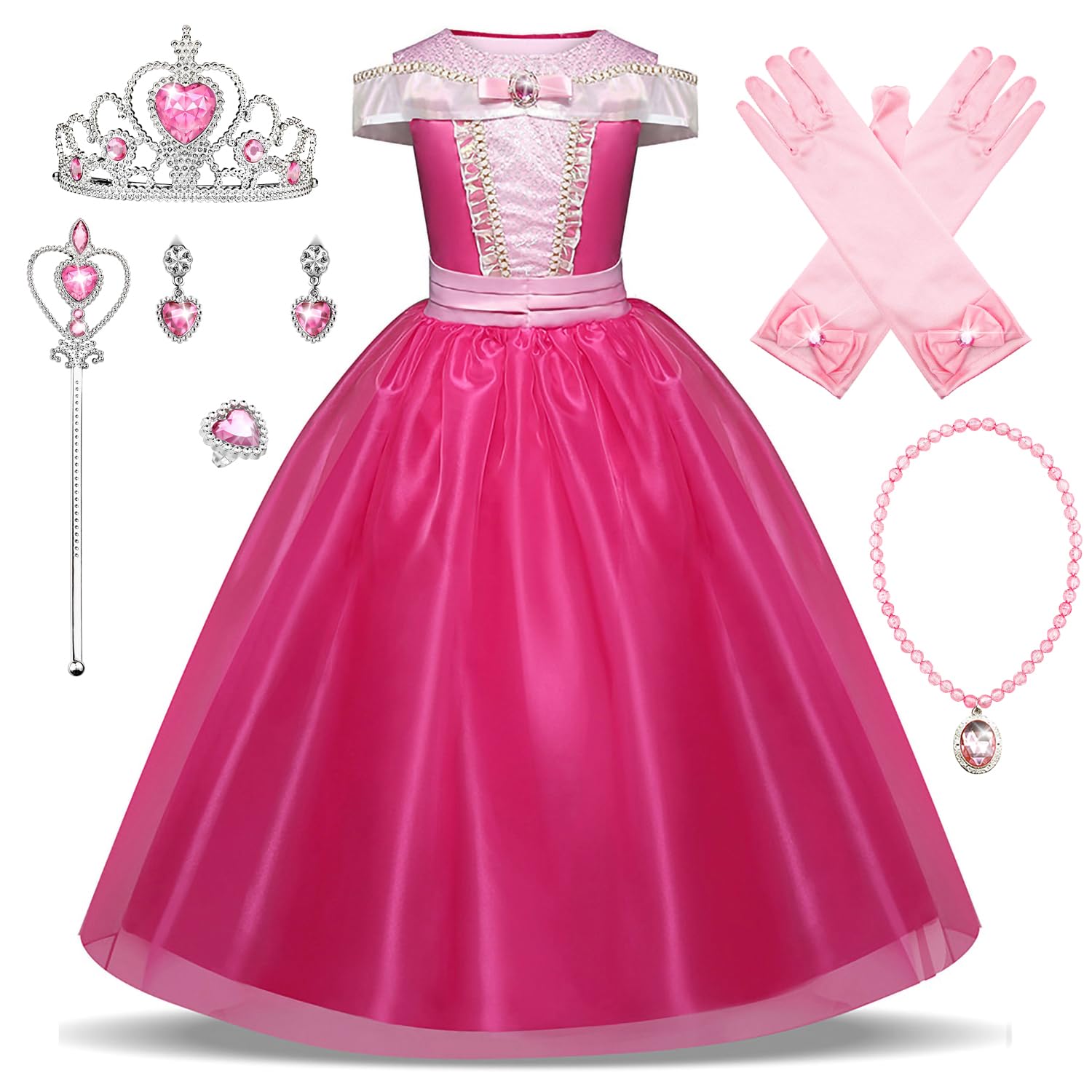 New front Bambino Travestimento La Bella Addormentata Ragazza Abiti Principessa Aurora Costumi Natale Diadema Bacchetta Vestito Carnevale Regalo di Compleanno Halloween