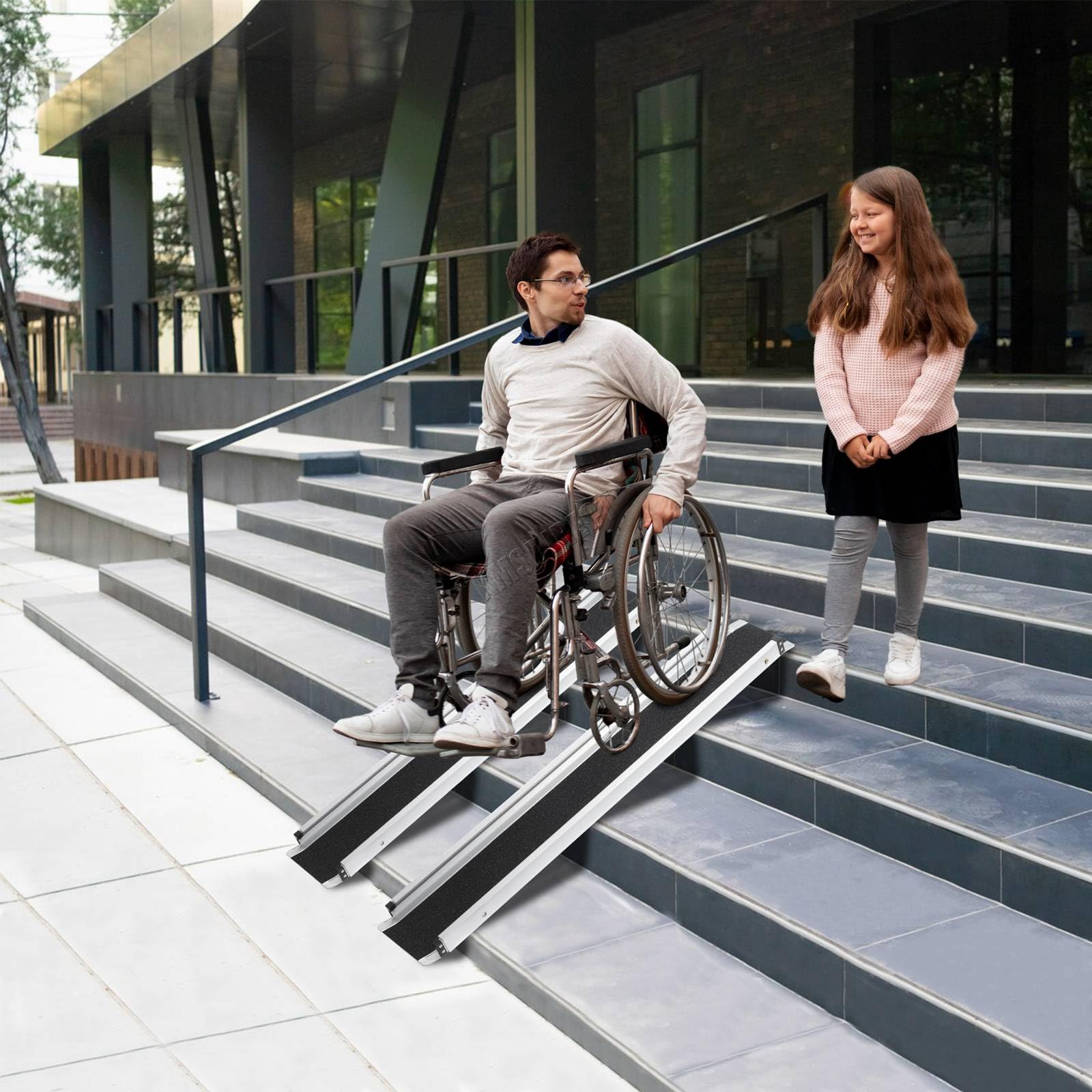 WestWood 2PCS Wheelchair Ramps 7FT Portable Foldable Adjustable Ramps for Mobility Scooters Indoor Outdoor Rust-proof Waterproof Anti-slip Carry Handles Bag