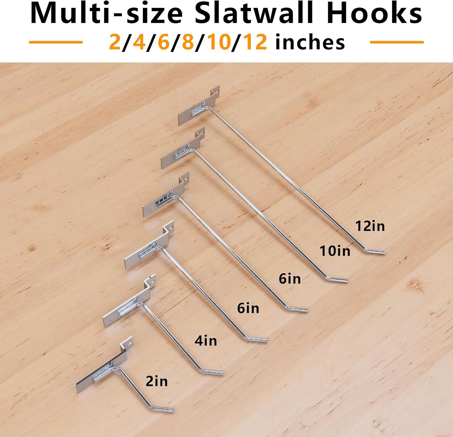 8'' Chrome Slatwall Panel Hooks 25pcs Metal Sturdy Organizer Hooks Quick Mount for Tool Storage Retail Merchandise Garage Workshop