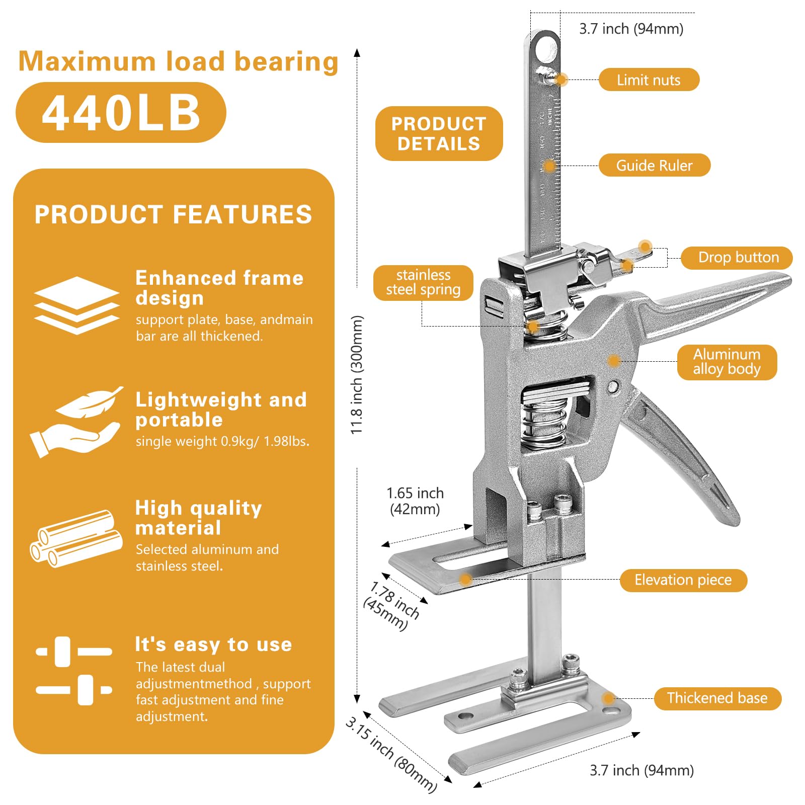 2-Pack Lever Arm Lifter, Home Saver Arm Jack, Plasterboard Manual Jack Lifting Tool for Wall Tile and Positioning Aids, Cabinet Jack and Board Lifter, Door Lifter Tool, Men's Tool Gift