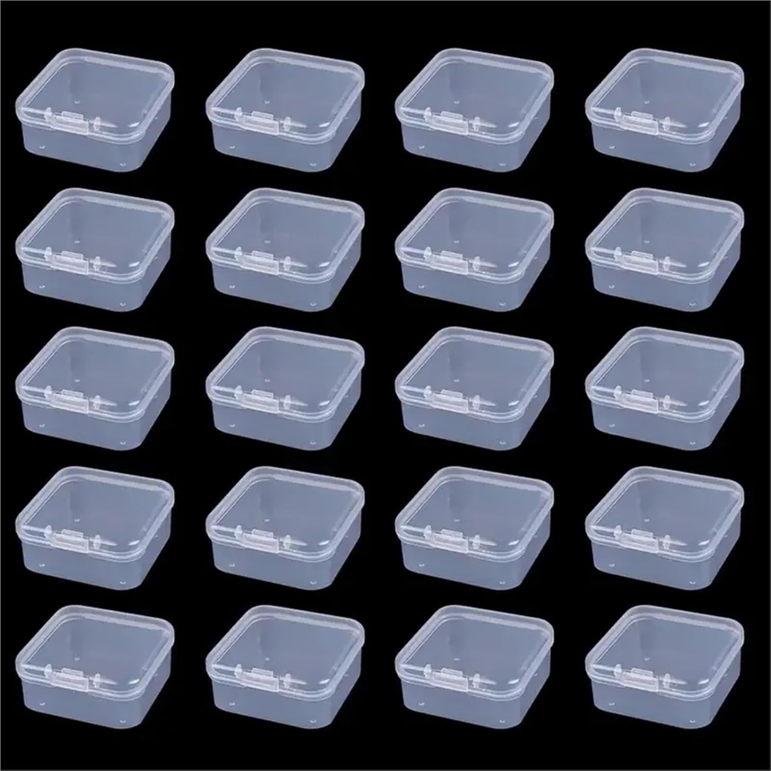 Small Storage Containers 100pcs Clear Plastic Square Box with Hinged Cover for Beads, Jewelry, Small Items Package Storage Hardware
