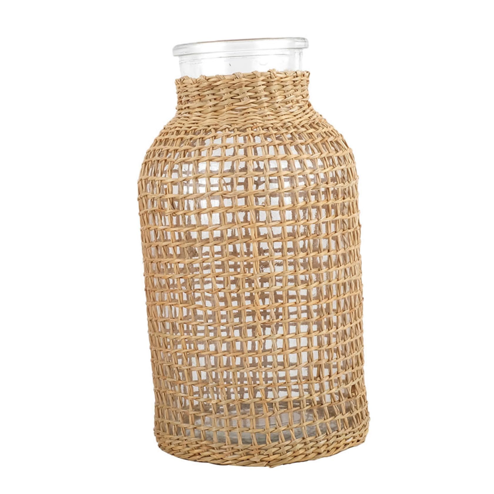 Vase en verre kaki incassable aspect rotin pour fleurs sèches durables