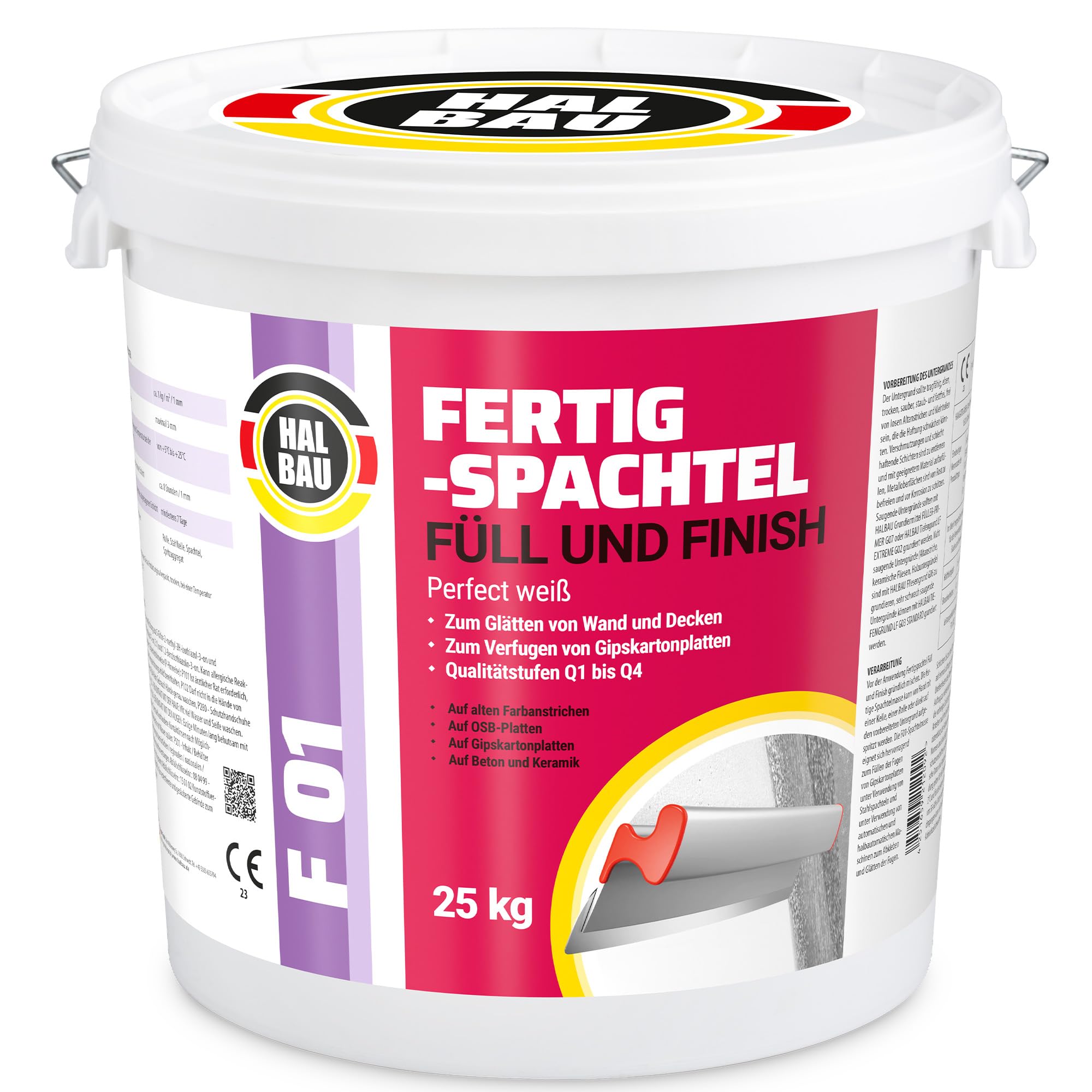 Masilla de acabado de relleno Q1-Q4, espátula para juntas interiores 50 kg, color blanco perfecto, alisar juntas GK placas semiconstruidas F01
