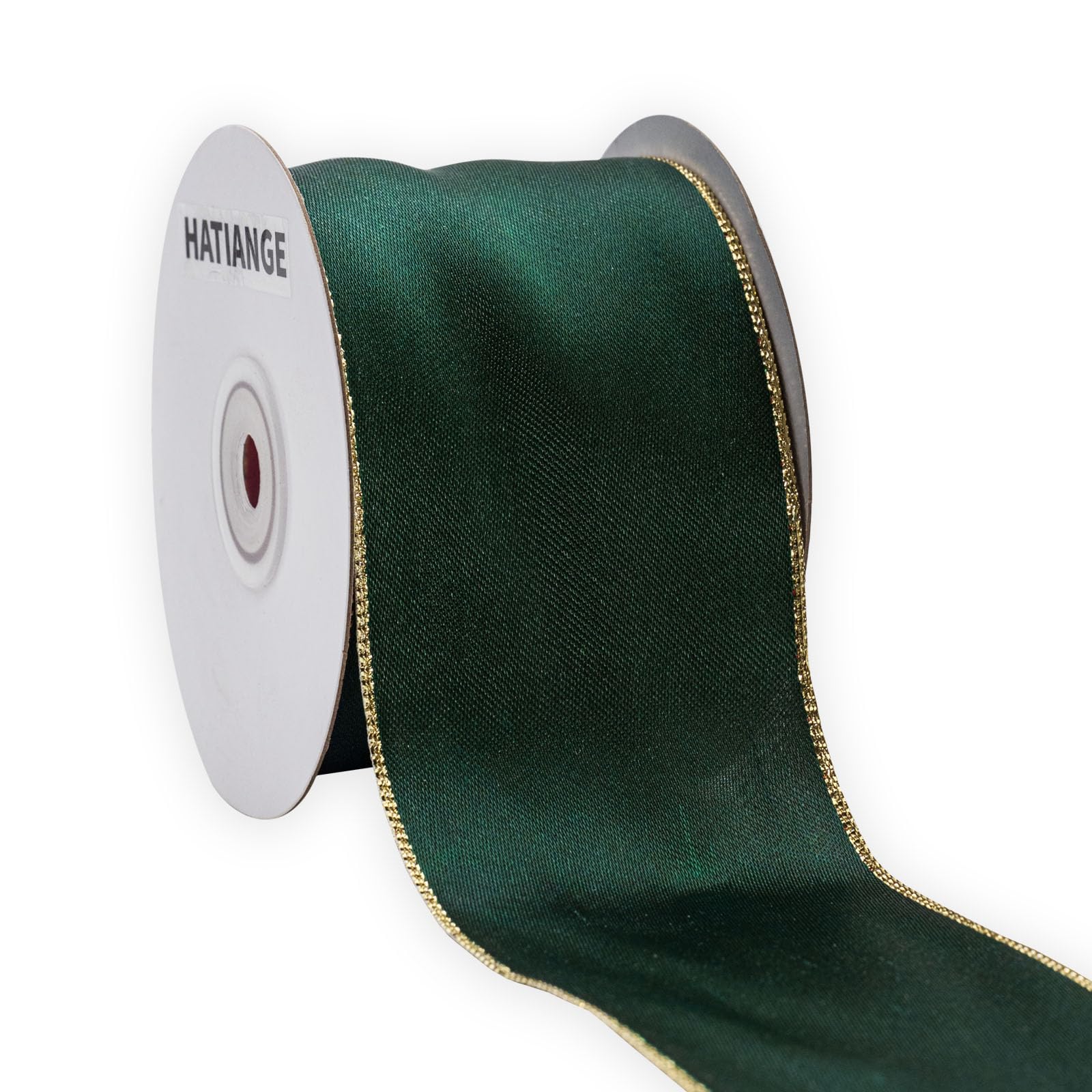 HATIANGE Wired Satin Ribbon Red Green with Gold Lurex Edges, 6.3CM Width X 9Meters, for Christmas,Gift Wrapping,Wreaths,Home Decor