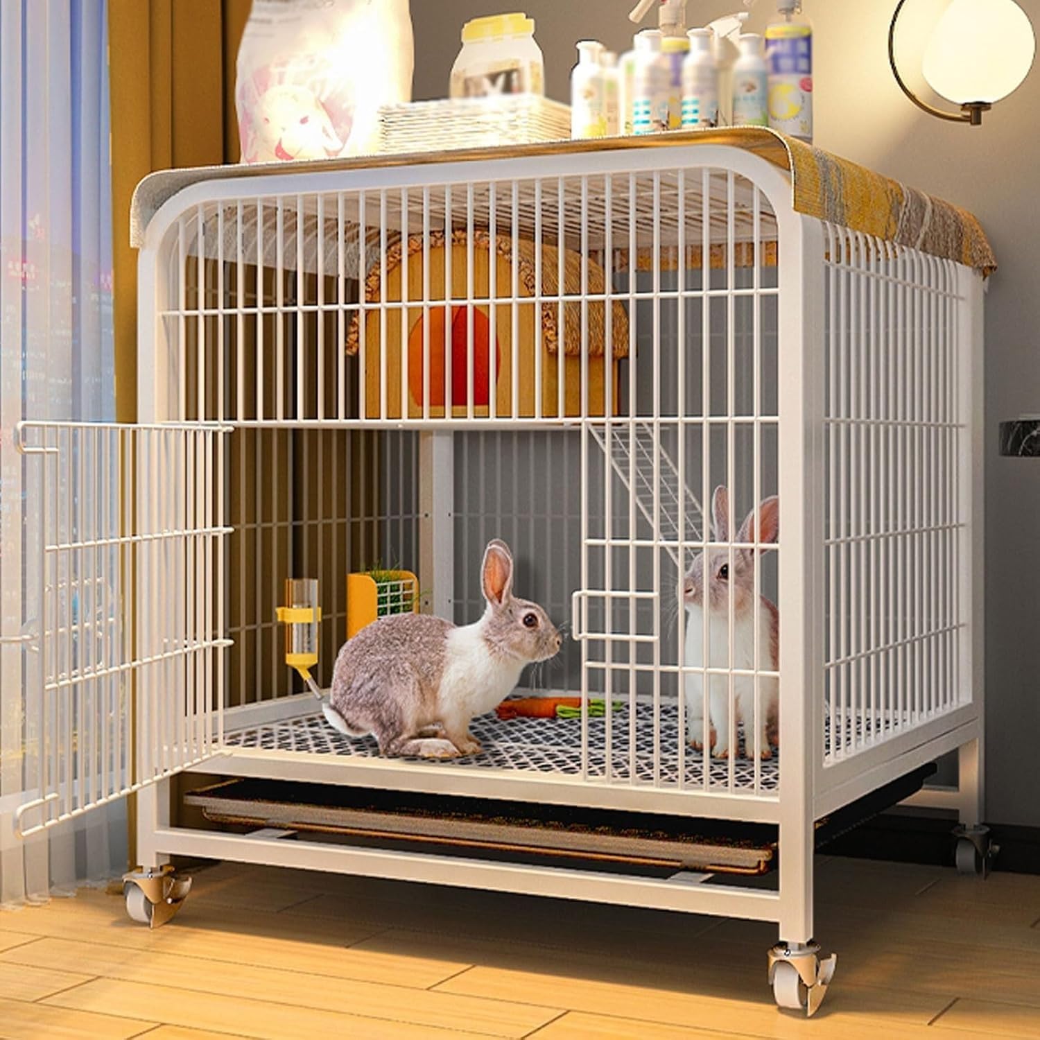 Conigliera Da Interno Per 2 Conigli Con Tetto | Recinzione Per Piccoli Animali Per Furetto/cincillà/gattini | Multiuso Spaziosa E Sicura Per Domestici(White)