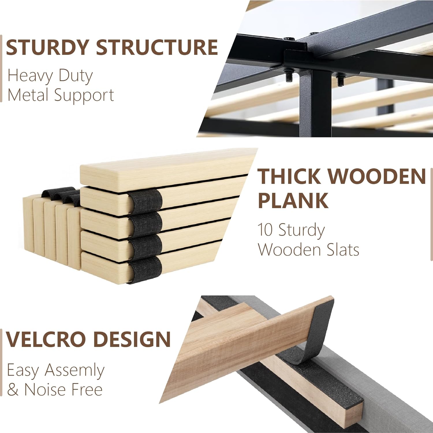 King Size Velvet Bed Frame and Vertical Chanel Tufted Headboard, Upholstered Platform Bed wtih Wingback, No Box Spring Needed, Strong Wooden Slats, Light Grey - Image 7