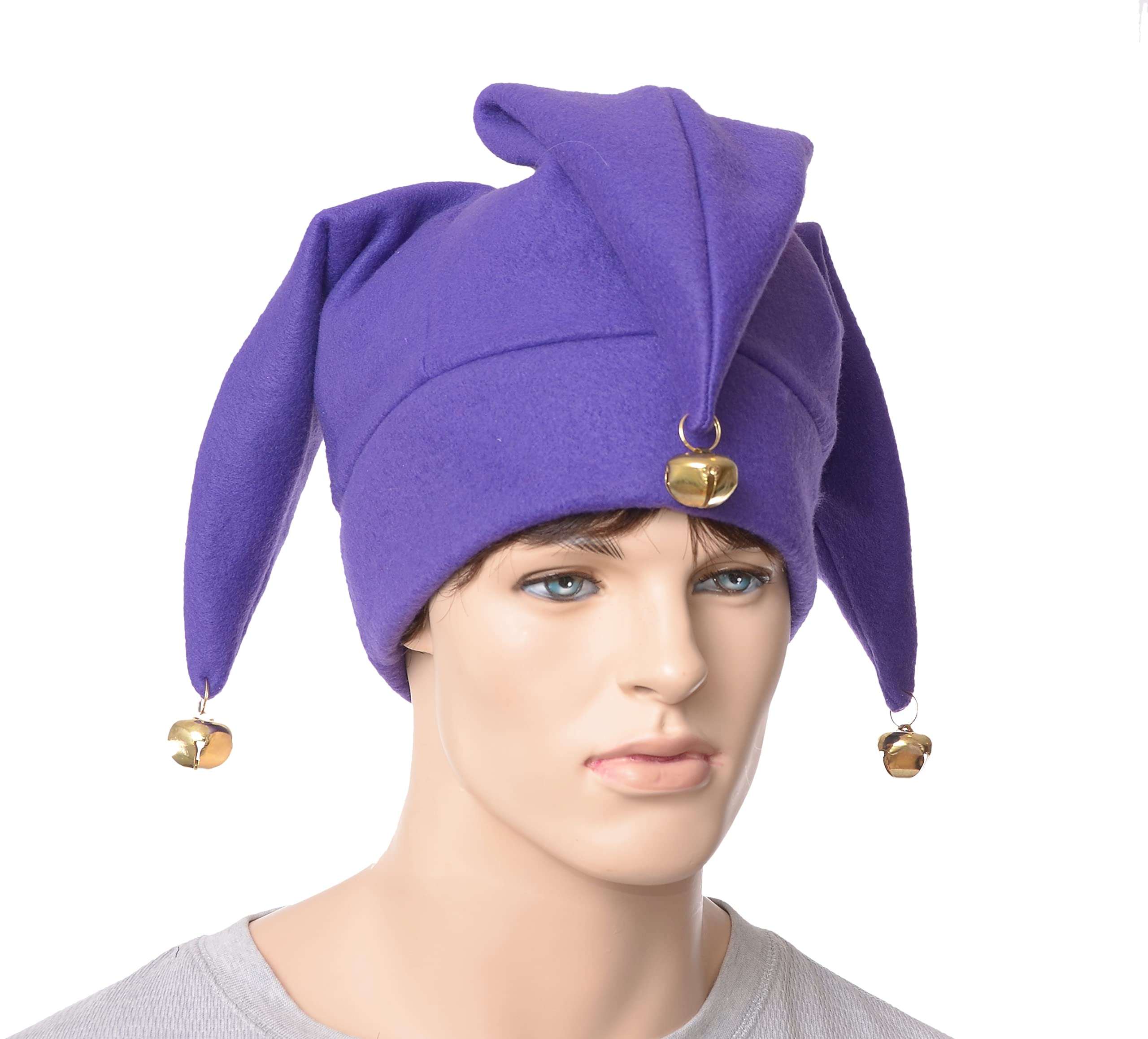 Purple Jester Hat Three Pointed Cap Bells Fleece Harlequin Clown Cosplay Adult Men Women