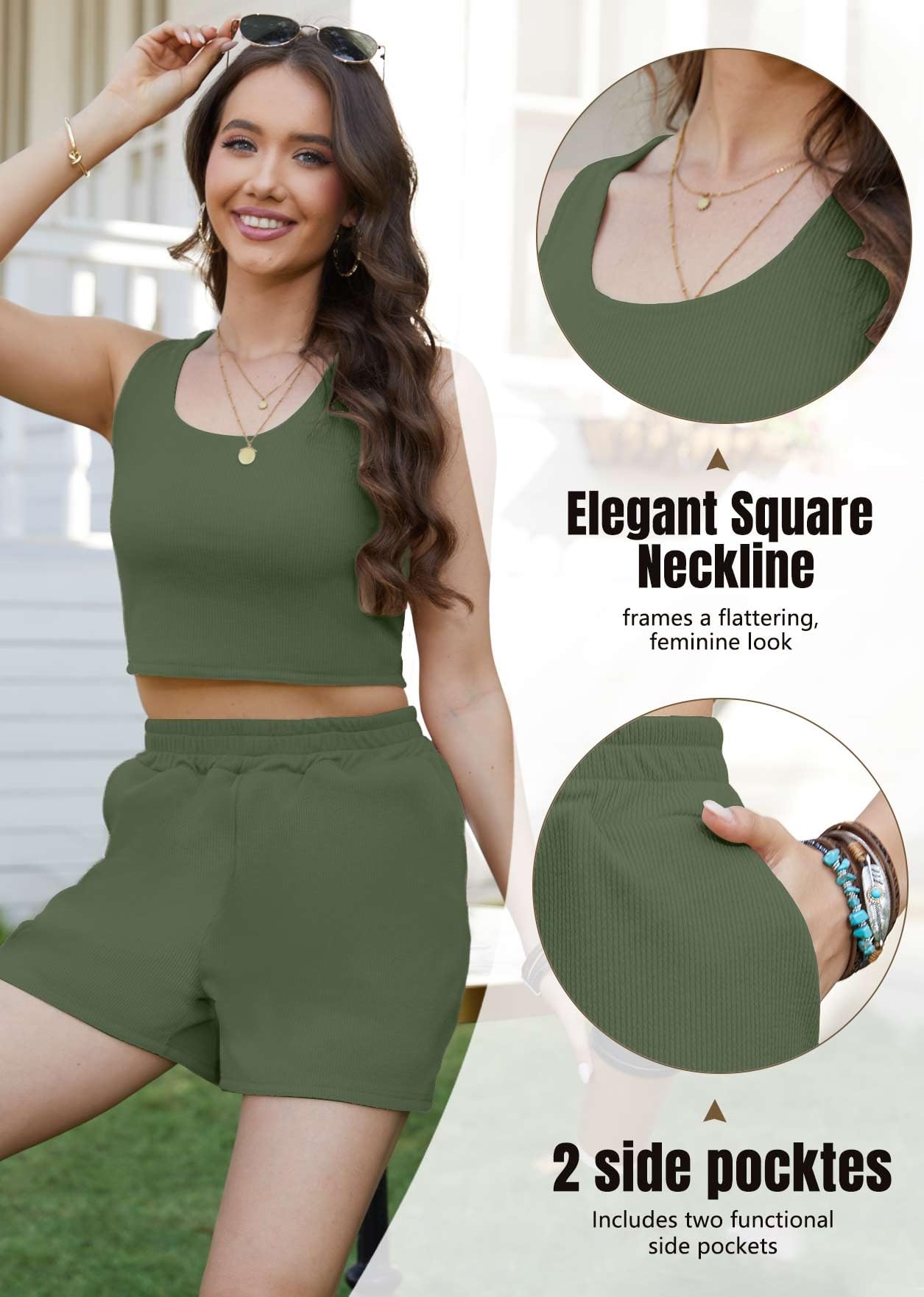 Yutdeng Ensemble Femme 2 Pièces Débardeur sans Manches Crop Top et Short Survêtement Été Tenue Sport Casual Ensembles Décontracté Côtelée Lounge Set Chic Loungewear Plage Jogging Yoga Fitness Outfit