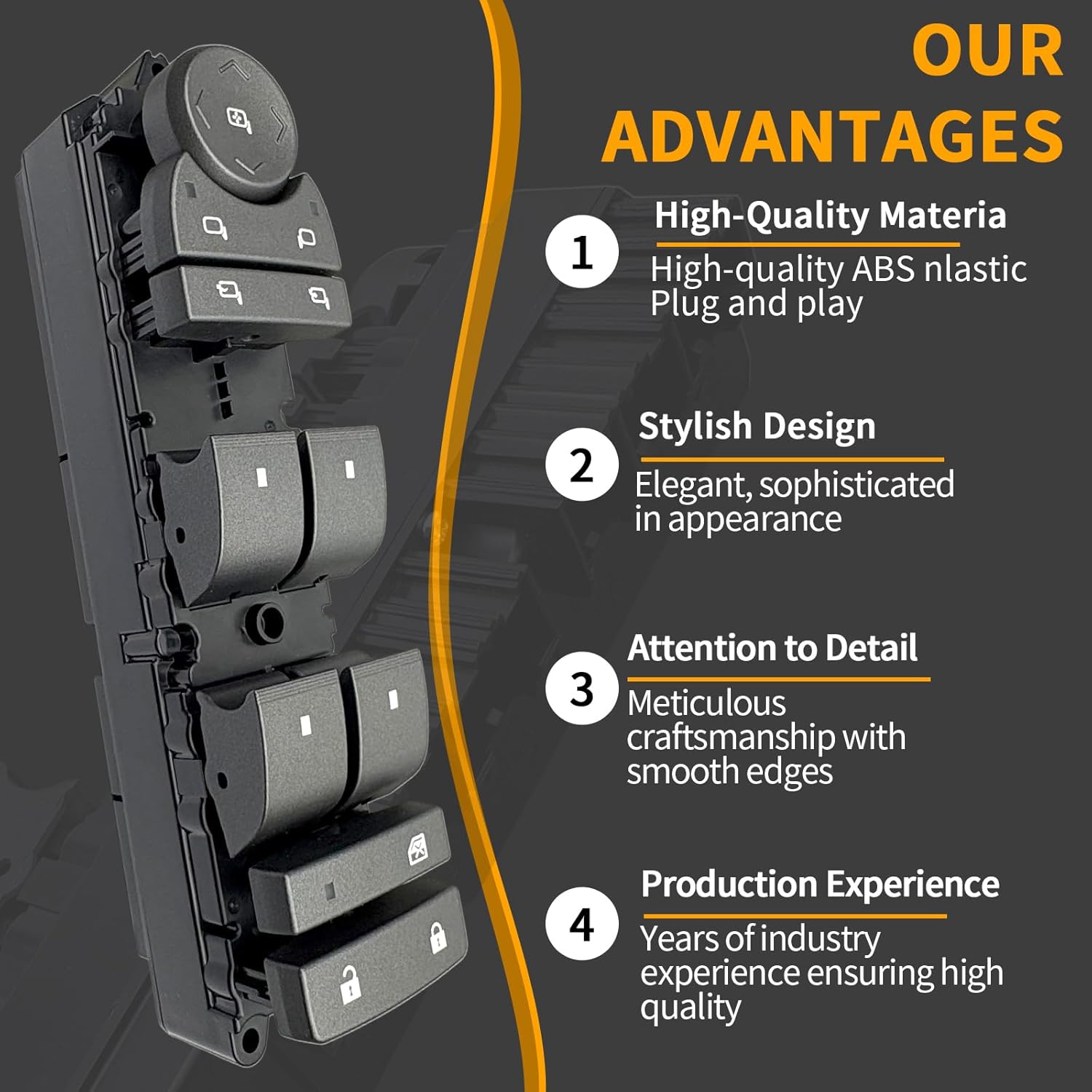 Driver-Side High-End Power Window Switch - Fits 07-14 Chevy Avalanche/Silverado/Tahoe & 07-13 GMC Sierra/Yukon - W/Pry Tool