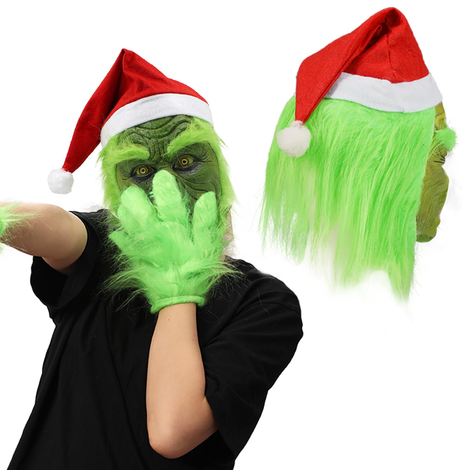 Applysu Grinch Mask Adult Grinch Costume Mask Halloween Xmas Green Monster Cosplay Party Props Christmas Decoration Mask