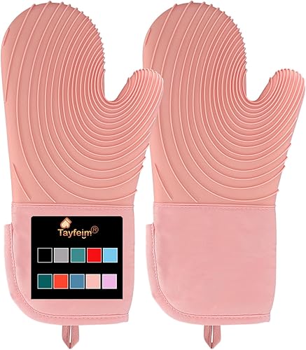Manoplas de horno de silicona, resistentes al calor, 500 F, agarre duradero, antideslizante, manoplas de horno para cocina, resistentes al calor,