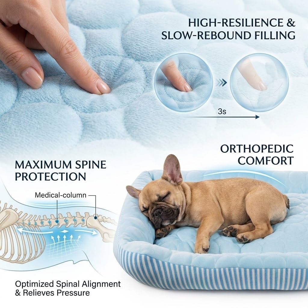 Lit rafraîchissant pour chien de petite, moyenne et grande taille, tapis rafraîchissant respirant avec tissu en soie glacée auto-rafraîchissante, lit d'été lavable pour intérieur et extérieur, bleu