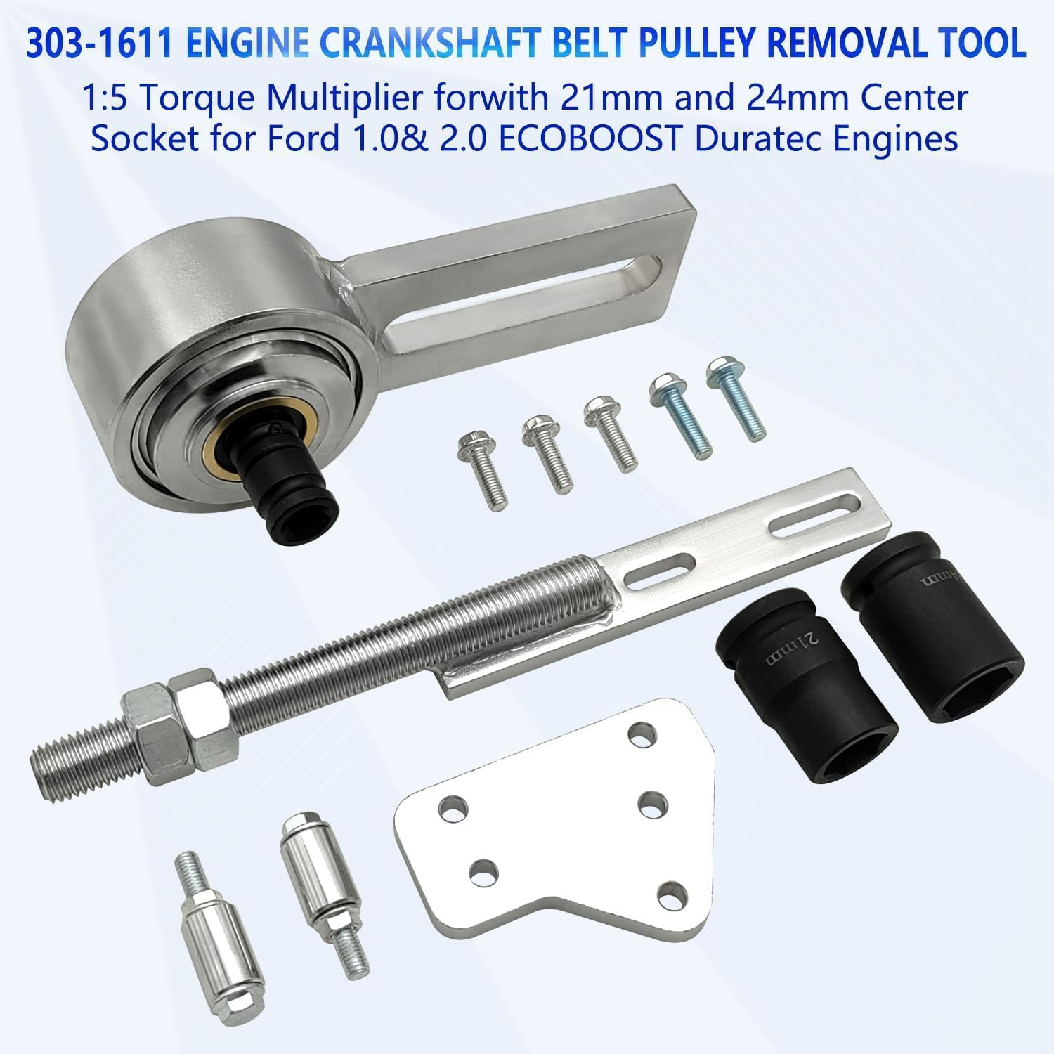 Outil De Démontage De Poulie De Courroie De Vilebrequin De Moteur, Multiplicateur De Couple 5,1, Douille Centrale De 21mm Et 24mm, Ford 303 Et 1611, 1.0-2.0