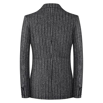 Men's Vintage Wool Blend Blazer 2 Button Casual Pinstripe Sports Coat Basic Striped Slim Fit Business Suit Jacket (Black,Medium)