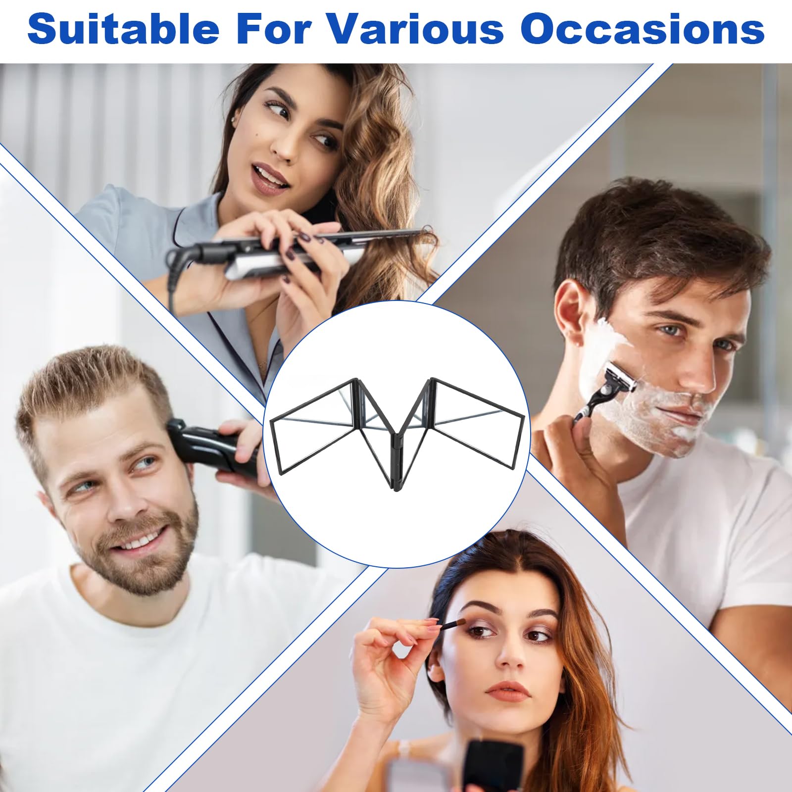 Specchio Pieghevole 360 Gradi - Portatile per Trucco e Taglio Capelli, Auto-Styling e Visione Parte Posteriore