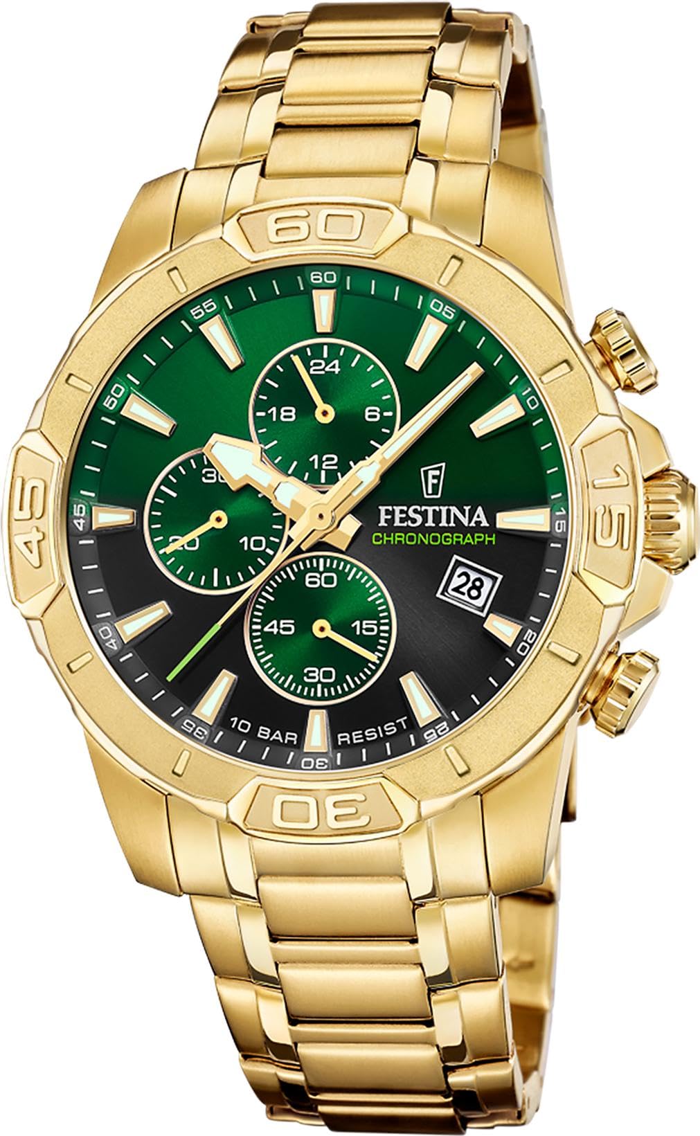 Festina Orologio Uomo in Acciaio Inossidabile 316l Dorato F20705/6 | Movimento al Quarzo, Cronografo, Calendario, Vetro Minerale Resistente