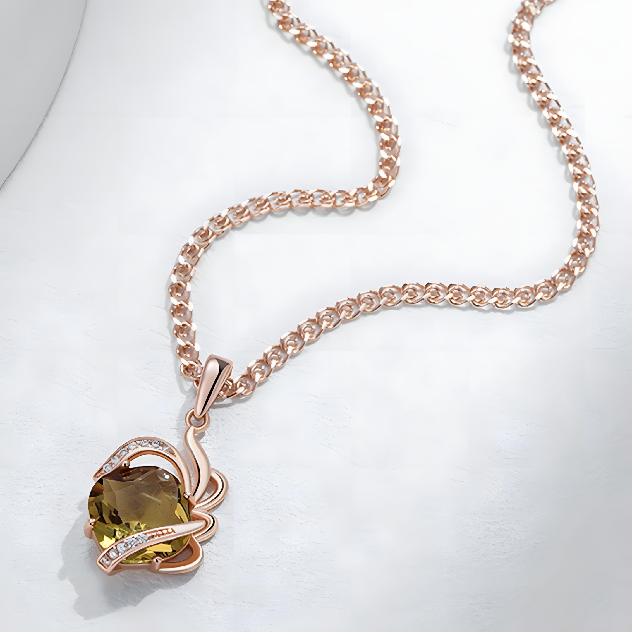 Elegante collar con colgante de circonita natural marrón para mujer, diseño único de flor de cristal 585, color oro rosa, joyería diaria 1272