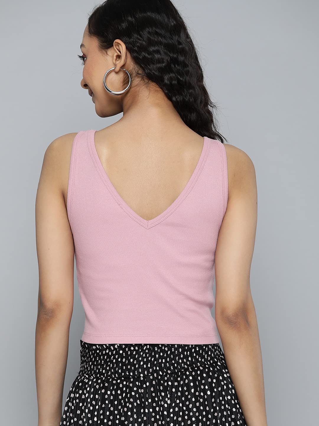 Sanjis Enterprise Women Stretchable Sleeveless V Shape Basics Solid Casual Trendy Stylish Ribbed Crop Top Fashion Tank Tops Summer Sleeveless Cut Sleeves Trendy top Women Girls (Large, Pink, l) 1