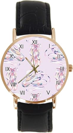 Orologio da polso da ballerina rosa, alla moda, classico, unisex,  analogico, al quarzo, cassa in acciaio inox, cinturino in pelle :  Amazon.it: Orologi