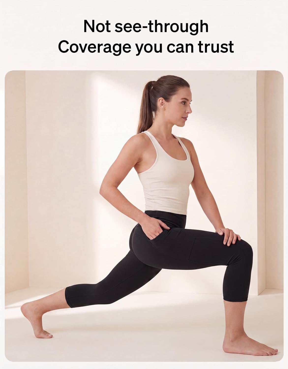 no nonsense Women's Cotton Capri Leggings with Side Pockets Workout Stretch Pants