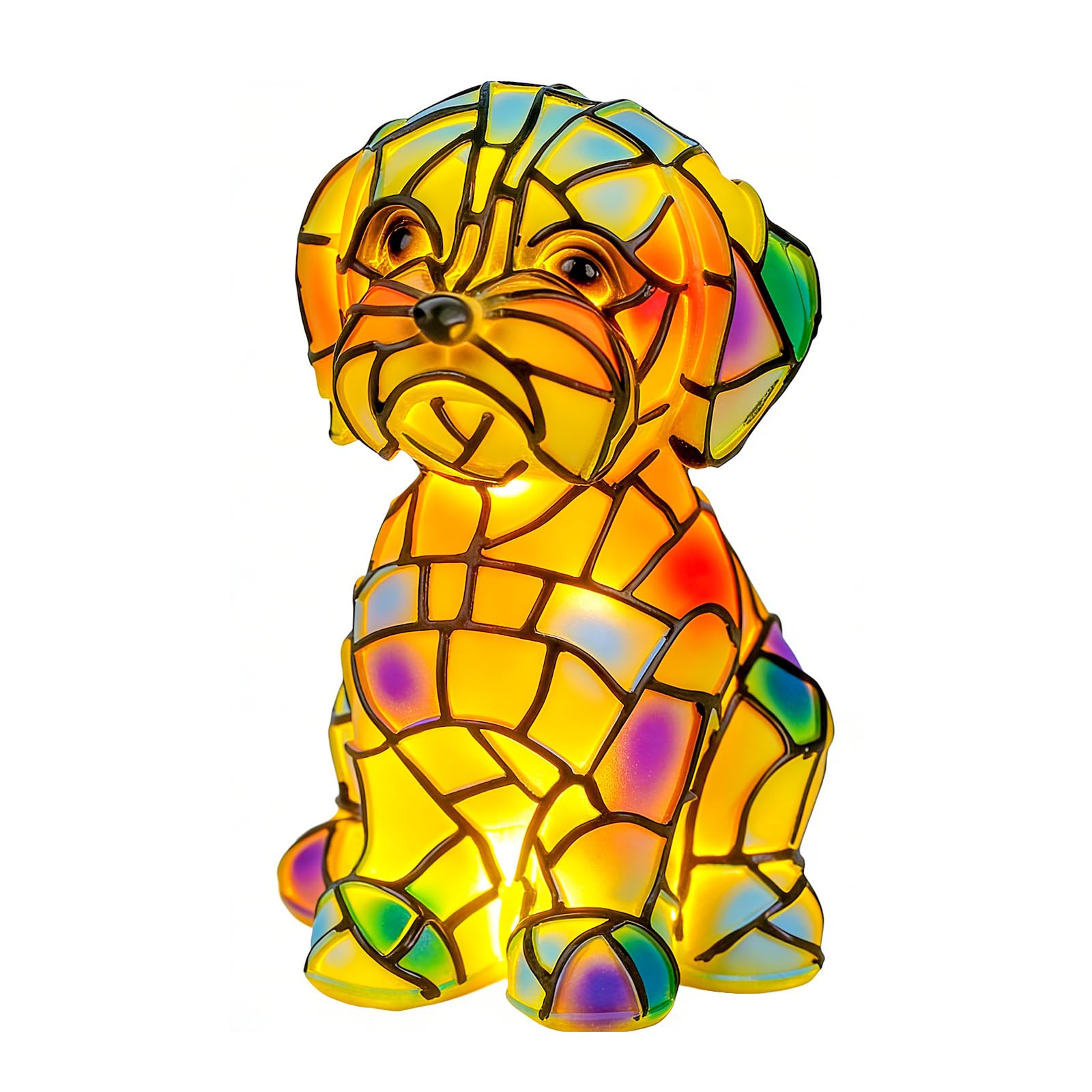 Noaya Stained Animal Lamp - Resin Tabletop Night Light, Cute Stained Glass Lamps, Retro Art Light for Home Decoration, Resin Material Magical and Colorful Dog Night Lights, Maltese Lamp