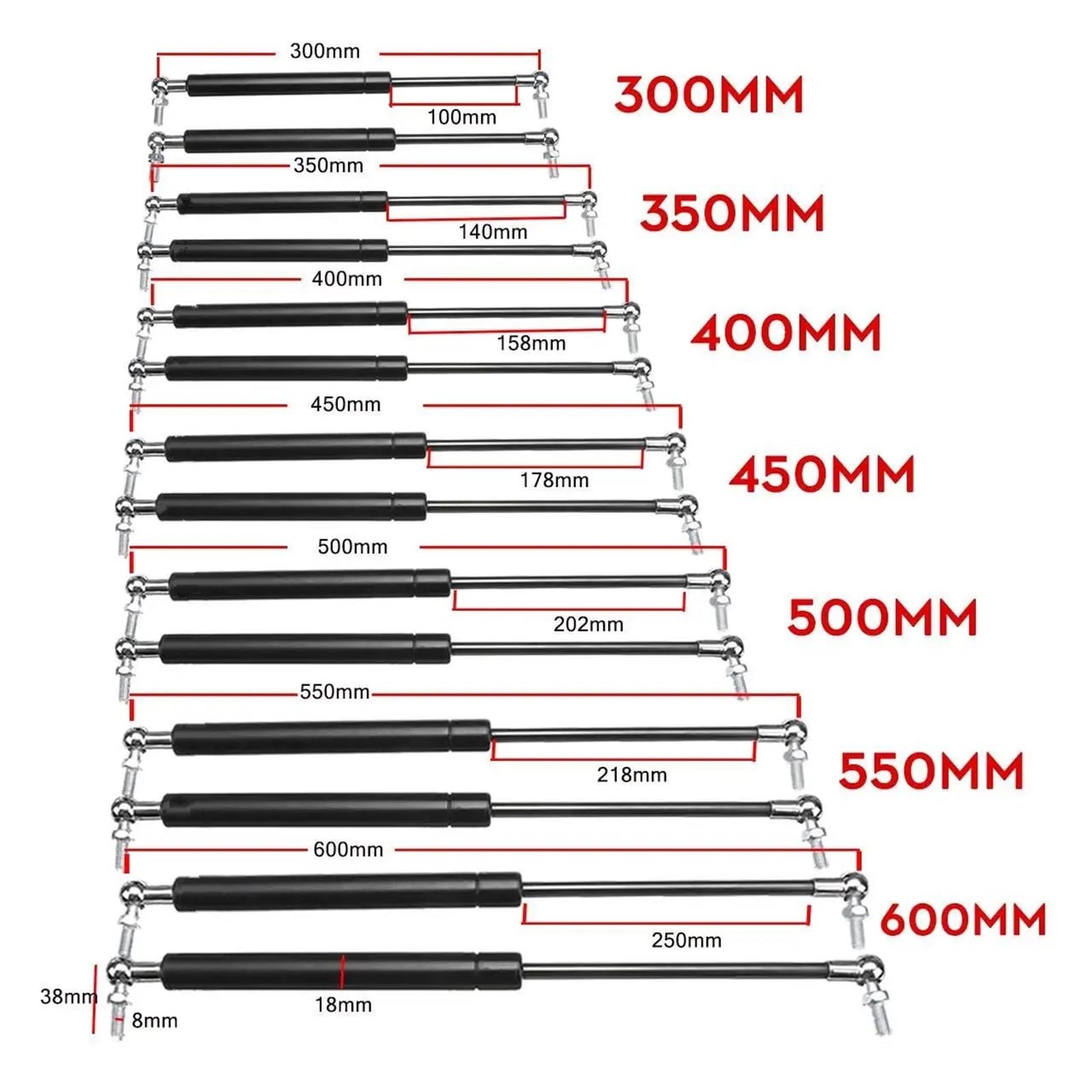 Verin Hydraulique de Coffre 2 Entretoises Universelles Voiture 300-600mm 300N Couvercle Avant Capot Coffre Arrière Hayon Démarrage Barre Support Ressort À Gaz Ressorts à Gaz