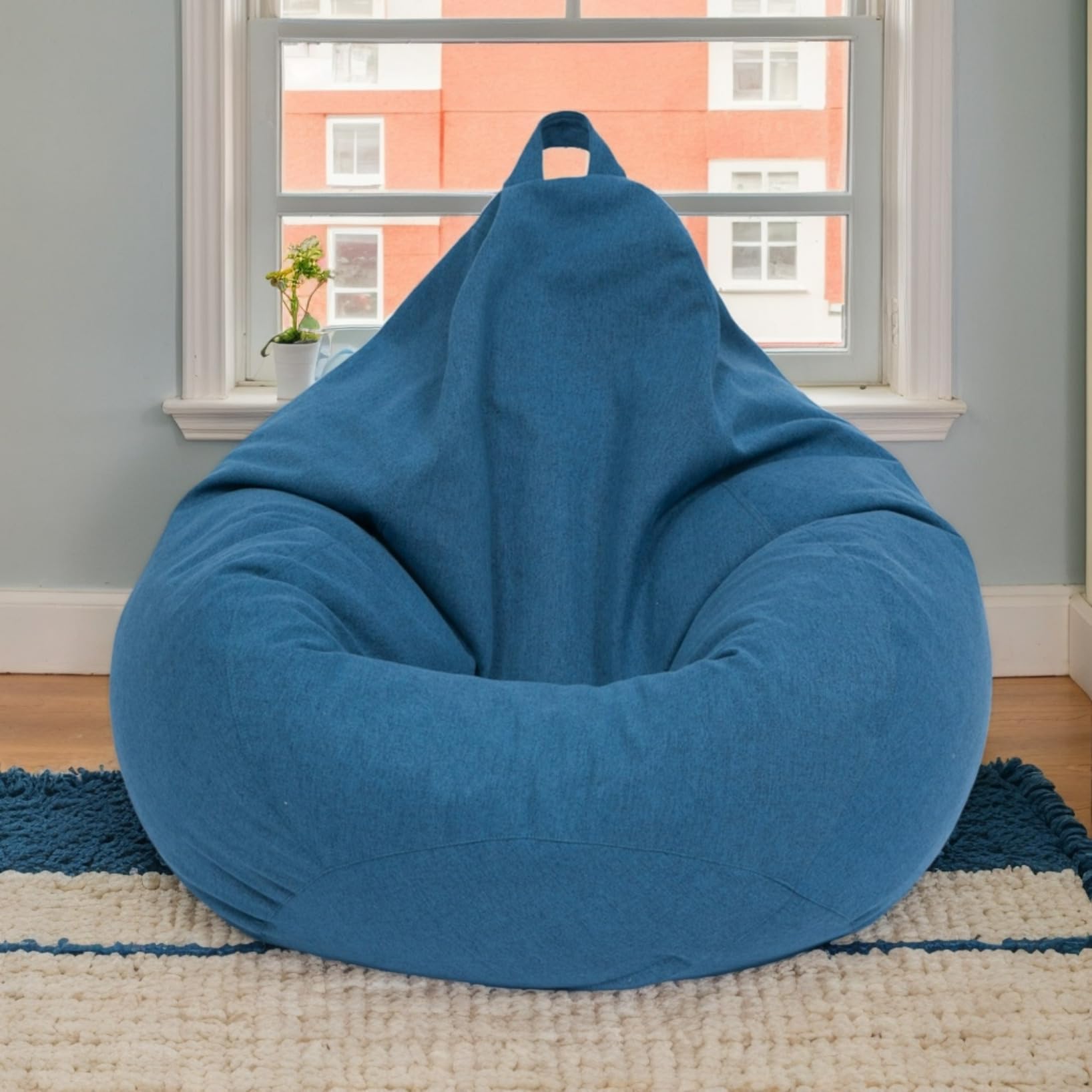 RICPYOIU Large Round Linen Pink Bean Bag Covers without Filling Washable Lazy Sofa Bed Cover for Adults Soft And Comfortable Living Room Bedroom Furniture Cover,K,70 * 80cm — image 1