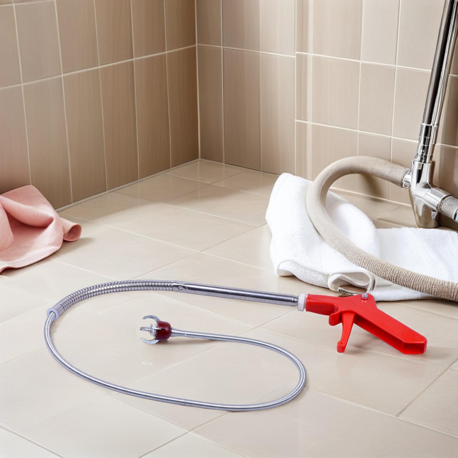 Genérico Herramienta de Dragado para Inodoro de 130 Cm Pinza de Cuatro Garras Flexible, Removedor de Obstrucciones para Tuberías y Desagües en Baño y Cocina