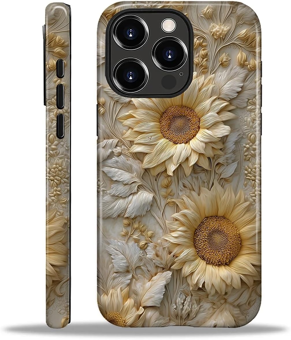 ZHEGAILIAN Case for iPhone 16 Pro Max,Durable Drop Protection Shockproof Silicone + Hard PC 2 in 1 Hybrid Protective Cover with Stylish Pattern Design - Sunflower Sunshine Positive