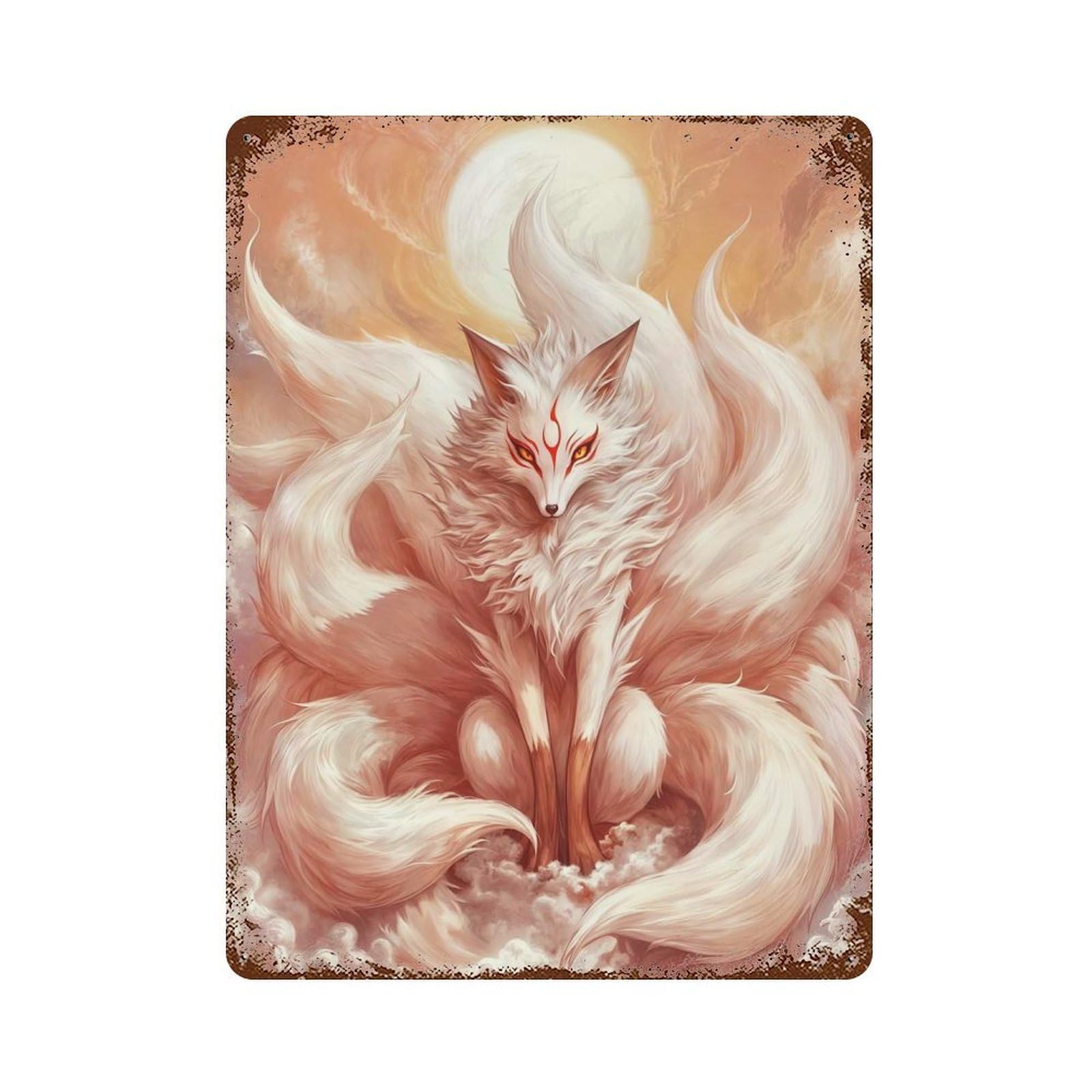 Nine Tailed Kitsune Distressed Metal Wall Sign 15.7"x11.8", Rustic Home Decor for Living Room, Hallway And Home Decor