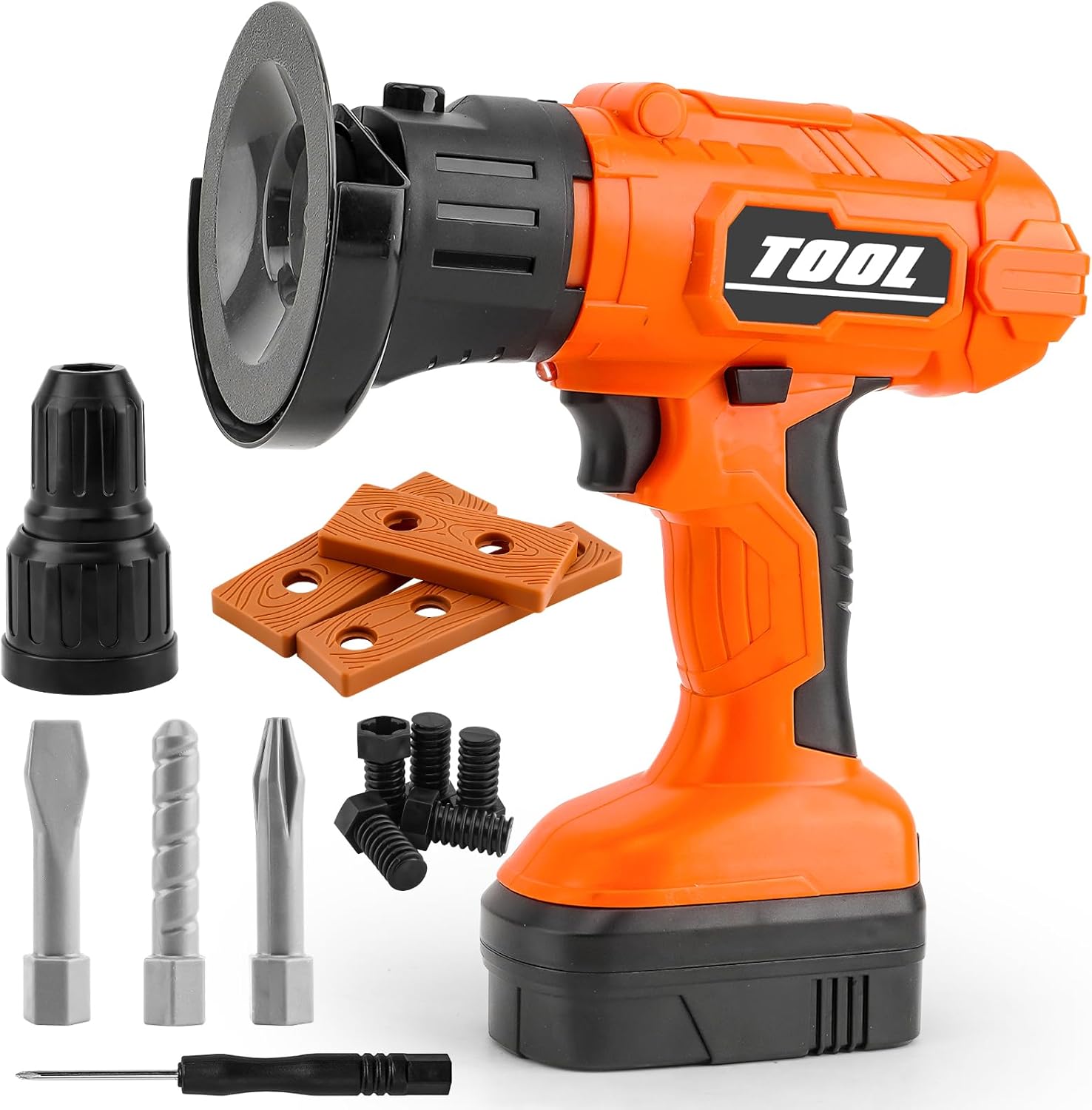 Toy Power Drill,Circular Cutting Drill Toy with Screw Set,Kids Play Drill Construction Toddler Tool Set with Realistic Light, Sound and Motion,Toy Tools for Kids Ages 3,4,5,6,7,8 Years Old（Orange）