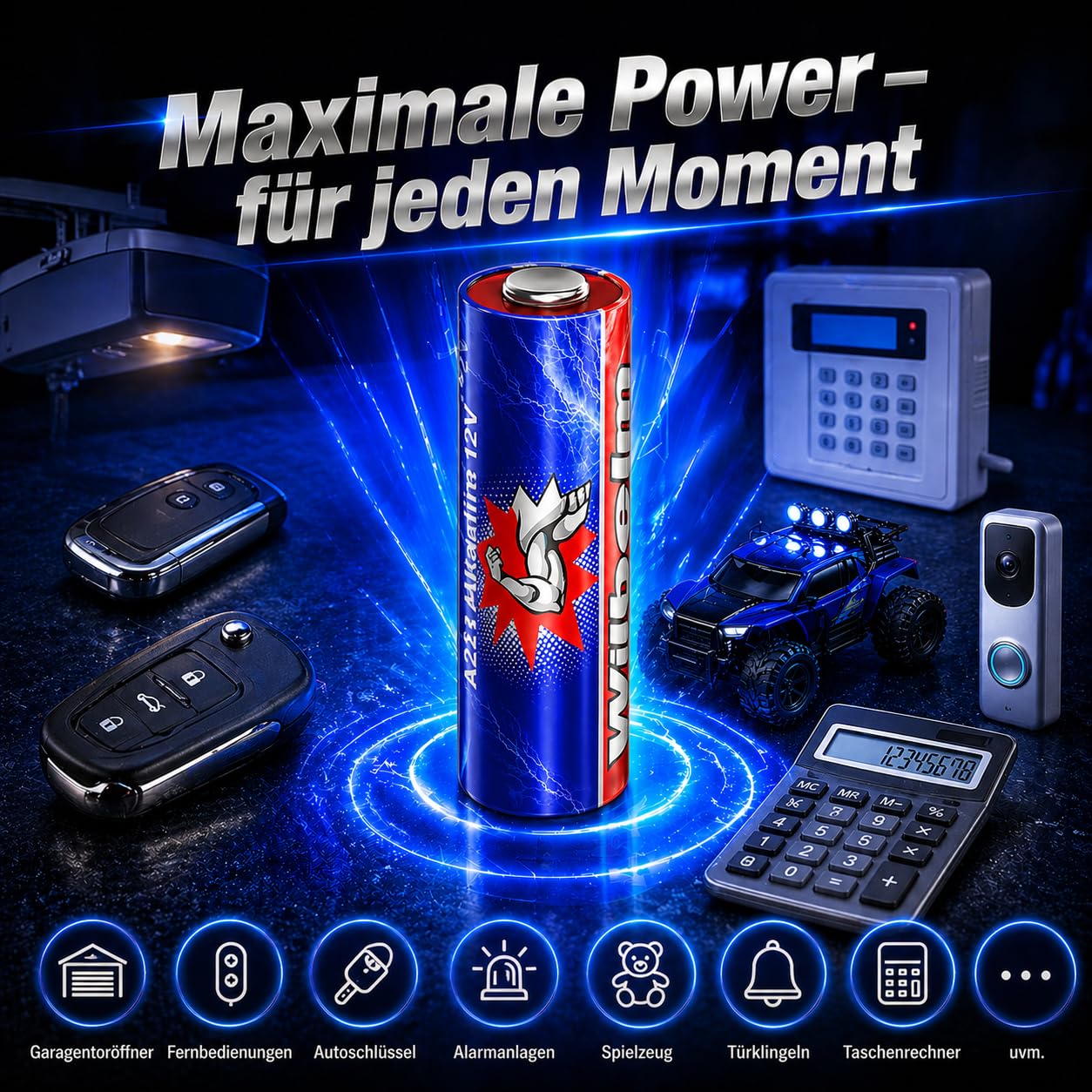 Lot de 100 Piles alcalines A23 12 V Wilhelm MN21 V23GA 23 A L1028 12 V 55 mAh