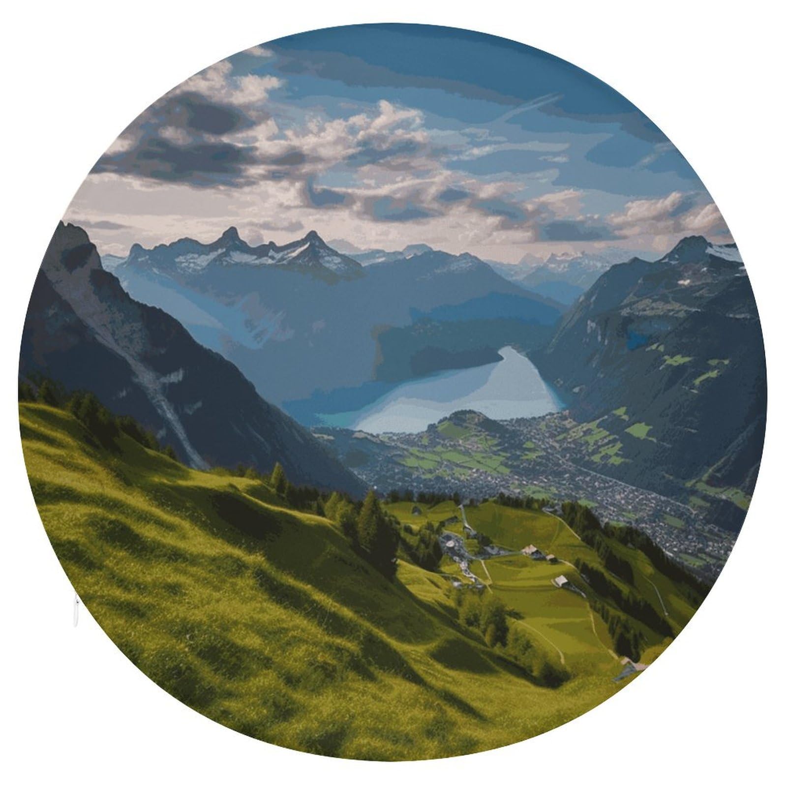 Coussin de sol de méditation rond en mousse à mémoire de forme 38 cm Alpes suisses